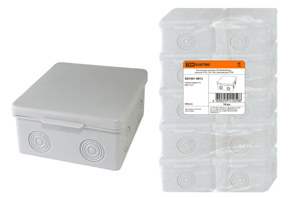 TDM Распаячная коробка ОП 80х80х50мм, крышка, IP54, 7вх., без гермовводов SQ1401-0812