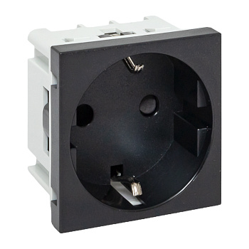 EKF Розетка 45х45 с зазем., с защ. шторками, 90 градусов, черная, матовая