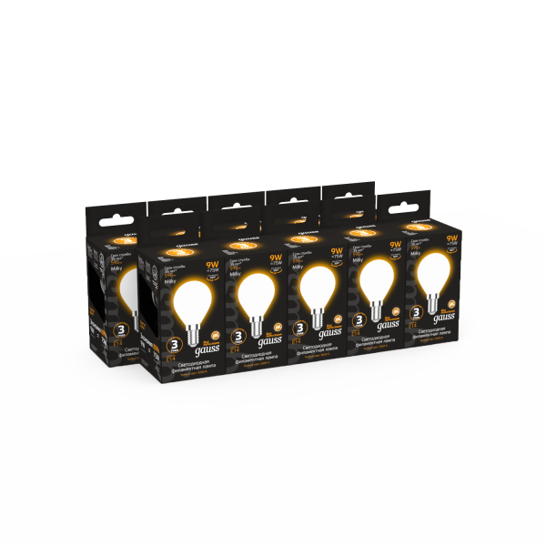 Купить Gauss Лампа Filament Шар 9W 590lm 3000К Е14 milky LED 105201109