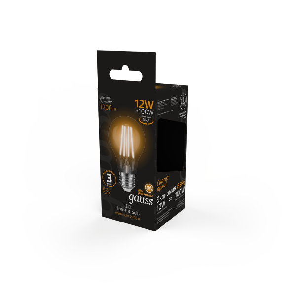 Купить Gauss Лампа Filament А60 12W 1200lm 2700К Е27 LED 102902112
