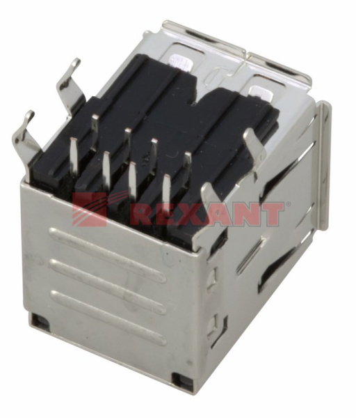 Купить Разъем гнездо на плату 2хUSB-A (металл) Rexant 05-0003