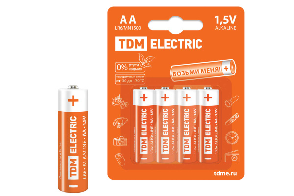 TDM Элементы питания LR6 AA Alkaline 1,5V BP-4 SQ1702-0003