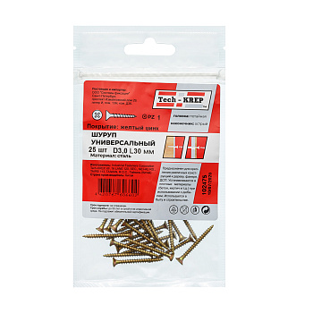 Tech-Krep Саморез ШУж 3,0х30 пот. гол. (25 шт) - пакет 102475