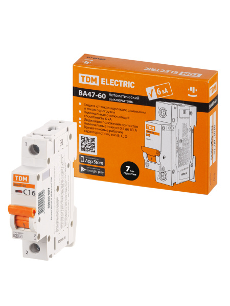 TDM Авт. выкл. ВА47-60 1Р 16А 6кА х-ка С SQ0223-0077