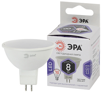 ЭРА LED MR16-8W-860-GU5.3 (диод, софит, 8Вт, холод, GU5.3) (10/100/4200)