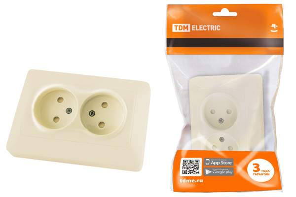 TDM Розетка двойная 2П с защ. шт. 10А 250В сл. кость "Ильмень" SQ1823-0115
