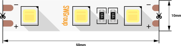 SWG Лента светодиодная стандарт 5054, 60 LED/м, 14,4 Вт/м, 12В , IP20, Цвет: Холодный белый SWG560-4.1-14.4-W