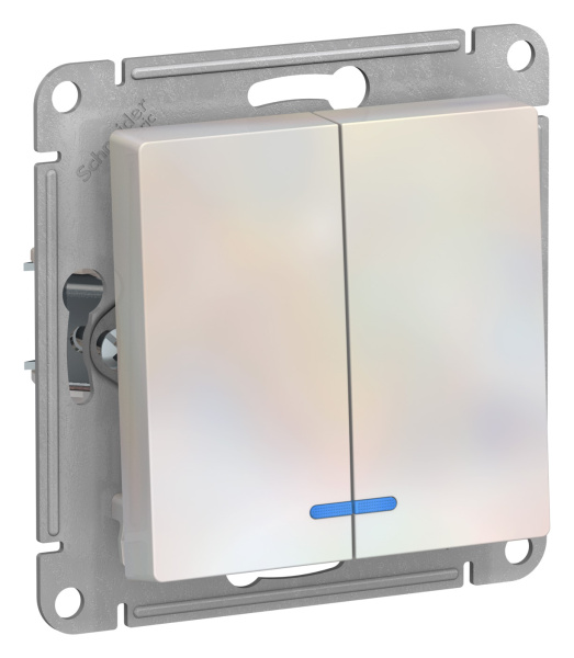Купить Systeme Electric AtlasDesign Жемчуг Выключатель 2-клавишный с подсветкой, сх.5а, 10АХ, механизм