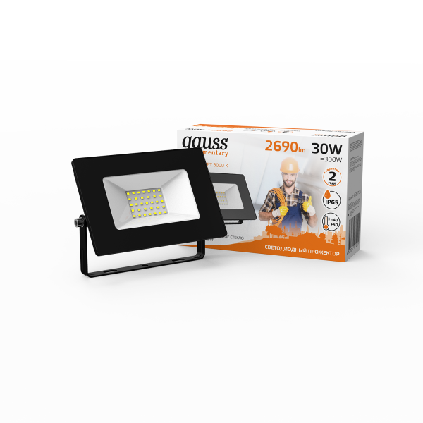 Купить Gauss Прожектор Elementary 30W 2690lm 3000К 200-240V IP65 черный LED 613527130