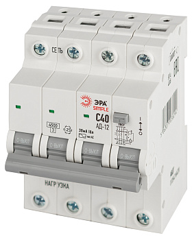 ЭРА АВДТ 4,5кА ЭРА SIMPLE D12E4C40AC30 АД-12 электронное 3P+N С40 30мА тип АС