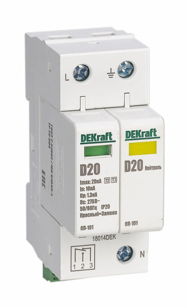 Dekraft Ограничитель перенапряжений 1P+N 40кА класс C 440В