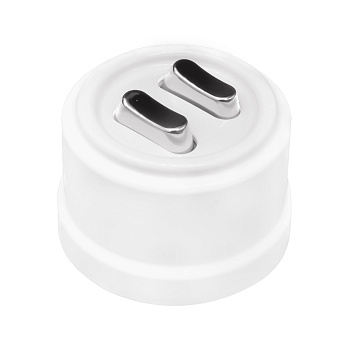 BIRONI Лизетта Пластик Белый Выключатель кнопочный проходной 2-кл (клавишный), ручка Серебро B1-222-21-S-PB