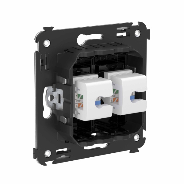 Купить DKC Компьютерная розетка RJ-45 без шторки в стену, кат.6А двойная, "Avanti", "Черный квадрат"