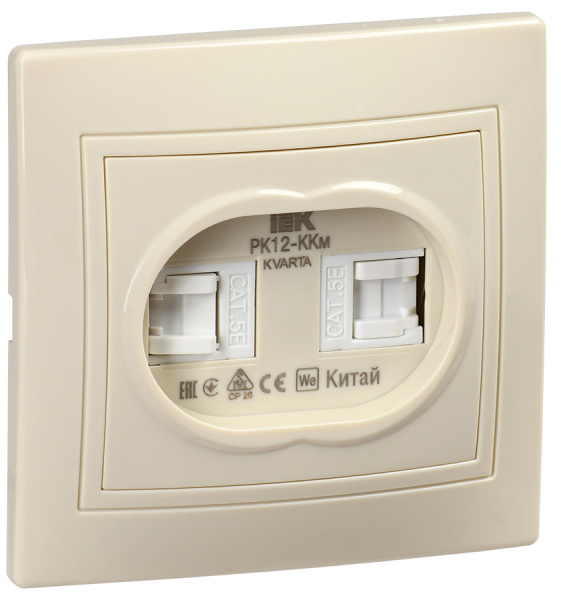 IEK KVARTA Розетка 2ая компьютерная РК12-ККм крем.