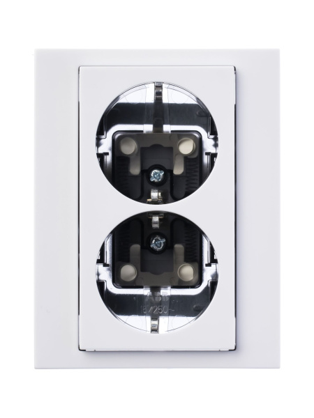Купить ABB EPJ Levit белый / дымчатый чёрный Розетка двойная с заземл, со шторками 2CHH223457C6062