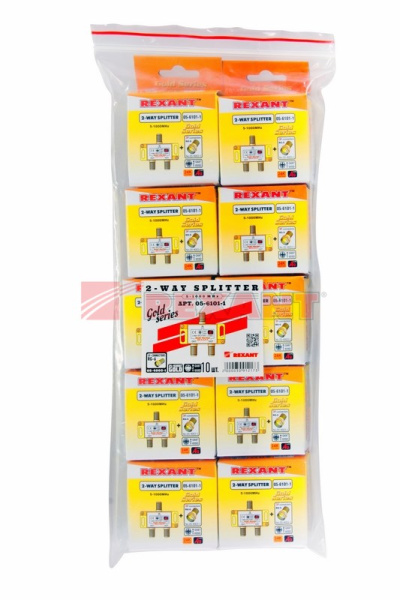 Купить Делитель ТВ "краб" x 2 + 3шт. F "BOX" 5-1000 МГц "GOLD" Rexant 05-6101-1