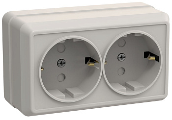 IEK OKTAVA РСш22-3-ОКм Розетка 2местн. с з/к с защ. штор.16А откр.уст. (кремовый)