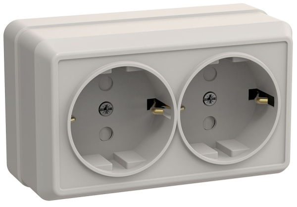 IEK OKTAVA РСш22-3-ОКм Розетка 2местн. с з/к с защ. штор.16А откр.уст. (кремовый)