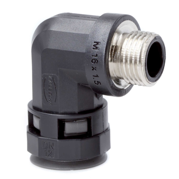 DKC Муфта 90 грд. труба-коробка с металлической резьбой DN 12 мм, М20х1,5, полиамид, цвет черный