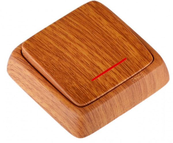 Hegel Альфа наруж Дуб ВА16-114-05 Выключатель 1-клавишный с индикацией, с изол.пластиной