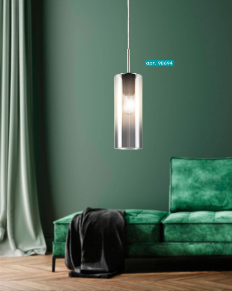 Купить Eglo 98694 Подвес SELVINO, 1X15W(E27), сталь, никель матовое/стекло с напылением, черный прозрачный