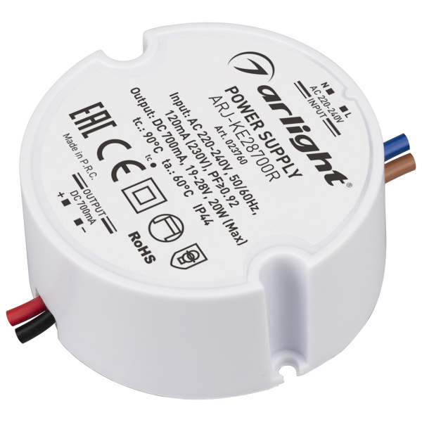 Arlight Блок питания ARJ-KE28700R (20W, 700mA, PFC) (IP44 Пластик, 5 лет) 023760