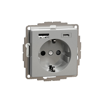 SE MERTEN SM Алюминий Розетка силовая 16 A с зарядкой USB A+C 3 A MTN2367-0460