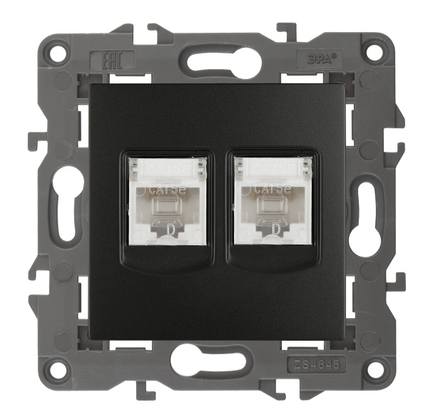 ЭРА 14-3108-05 Elegance Антрацит Розетка комп 2xRJ45