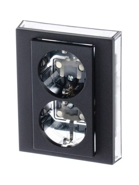 ABB EPJ Levit антрацит / дымчатый чёрный Розетка двойная с заземл, со шторками 2CHH223457C6063