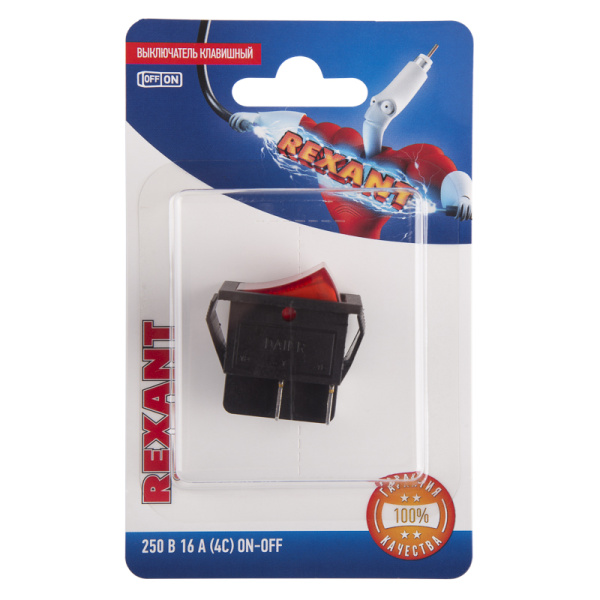 Выключатель клавишный 250V 16А (4с) ON-OFF красный с подсветкой (RWB-502, SC-767, IRS-201-1) (в упак. 1шт.) Rexant 06-0303-B