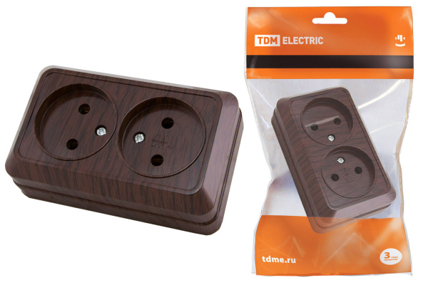 TDM Розетка двойная 2П открытой установки IP20 10А, бук "Ладога" SQ1801-0035