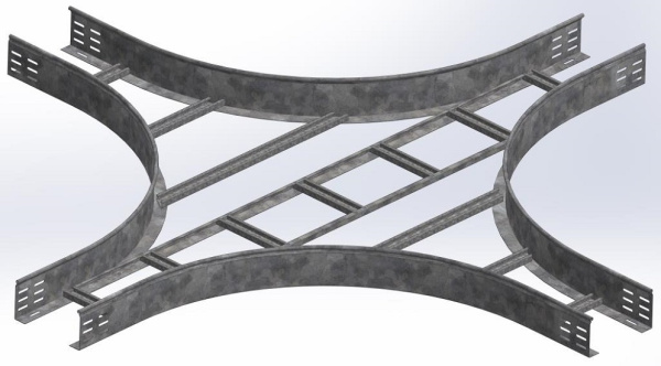 OSTEC Крестообразный разветвитель для лестничного лотка НЛО 400х100х3000 радиус 600 мм, толщ. 1,5 мм, Сендзимир цинк OSTEC Крестообразный разветвитель для лестничного лотка НЛО 400х100х3000 радиус 600 мм, толщ. 1,5 мм, Сендзимир цинк