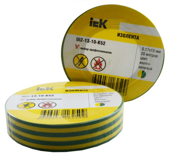 Купить IEK Изолента 0,13х15 мм 20 метров желто-зеленая