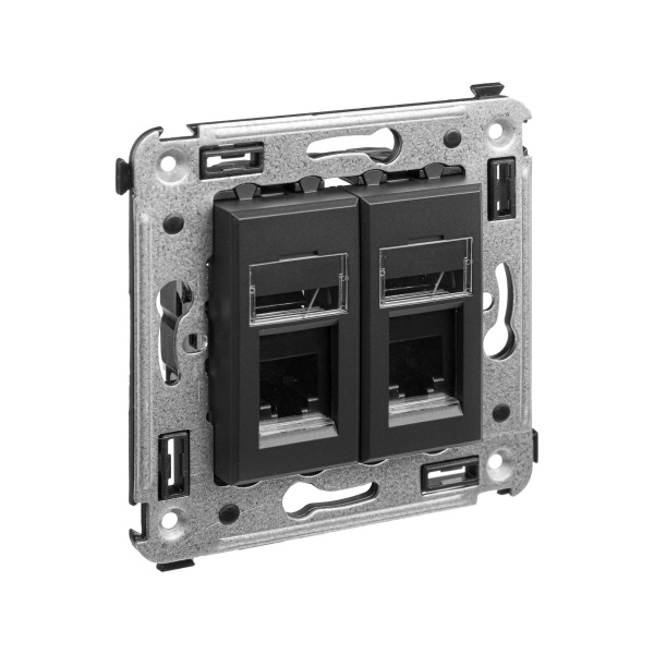 Купить DKC Телефонная розетка RJ-12 в стену двойная, "Avanti", "Черный матовый"