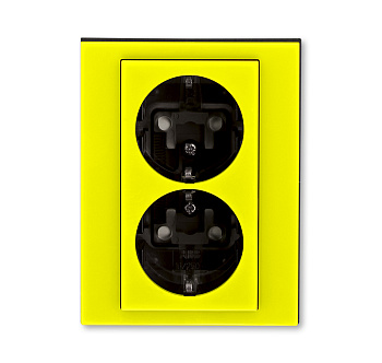 ABB EPJ Levit жёлтый / дымчатый чёрный Розетка двойная с заземл, со шторками 2CHH223457C6064