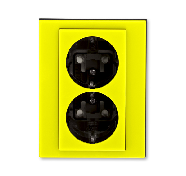 ABB EPJ Levit жёлтый / дымчатый чёрный Розетка двойная с заземл, со шторками 2CHH223457C6064
