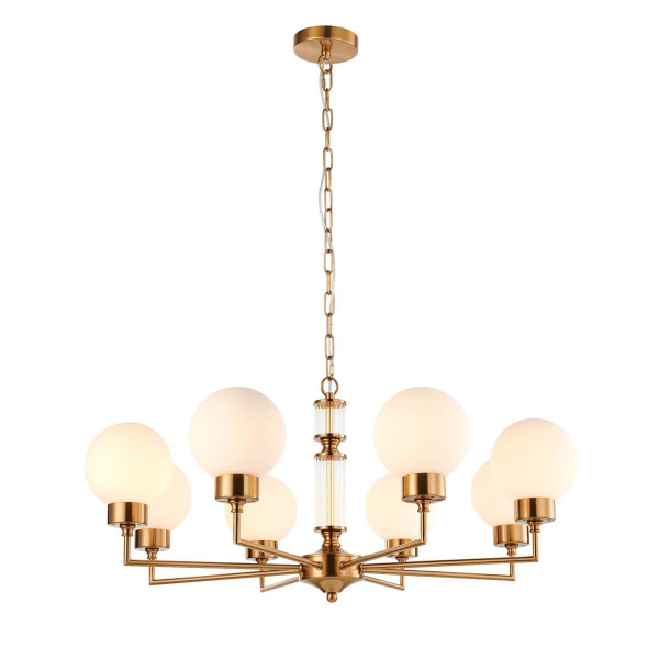 Favourite 2670-8P подвесная люстра Каркас цвета античной латуни, плафоны из матового стекла