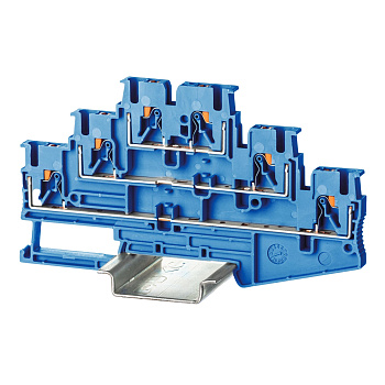 DKC Nuputuk Клемма трехуровневая, зажим push-in, 6 точек подключения, 2.5 кв.мм, синяя