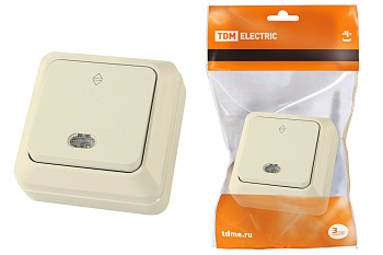 TDM Переключатель на 2 направления 1-кл открытой установки с подсветкой IP20 10А, сл. кость "Ладога" SQ1801-0012