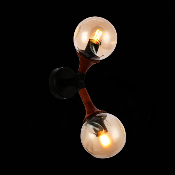 Купить Evoluce SLE109401-01 Светильник настенный Черный, Темное дерево/Прозрачный, Янтарный E27 2*60W