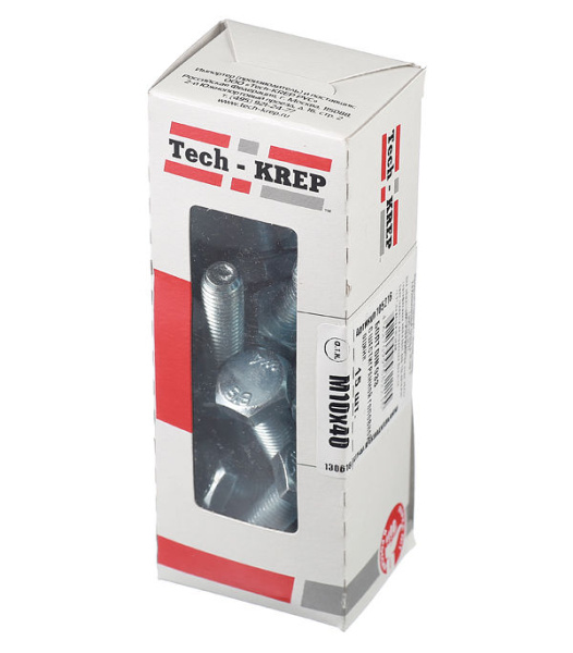 Tech-Krep Болт DIN933 с шестигранной головкой оцинк. М10х40 (15 шт) - коробка с ок. Tech-K 105216