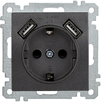 IEK BOLERO BOLERO Розетка Антрацит USBх2 2,1А с з/к с з/ш 16А РЮш10-1-Б ERB14-K95-16-U2
