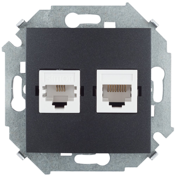 Simon 15 Графит Розетка телефонная RJ11+ компьютерная RJ45 кат.5е, Systimax 1591590-038