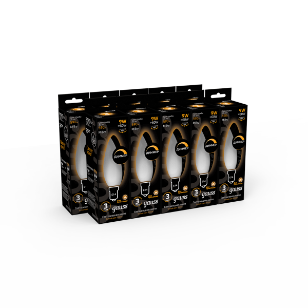 Купить Gauss Лампа Filament Свеча 9W 590lm 3000К Е14 milky диммируемая LED 103201109-D