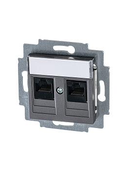 ABB EPJ Levit сталь / дымчатый чёрный Розетка компьютерная, 2хRJ45 кат,5e, сталь 2CHH295118A6069