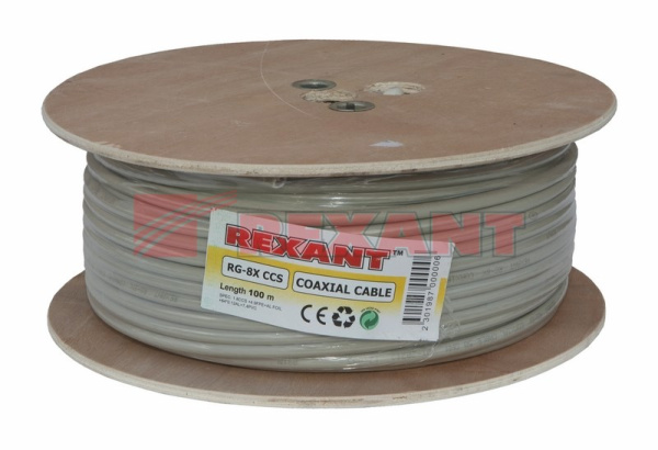 Купить Кабель RG-8X, (75%), 50 Ом, 100м., серый Rexant 01-2021