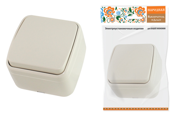 TDM Выключатель 1-кл. открытой установки IP20 10А, сл. кость "Дача" Народная SQ1824-0014