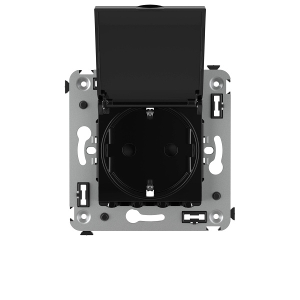 Купить DKC Розетка с крышкой в стену, 2P+E, с з/ш, "Avanti", "Черный квадрат"