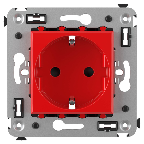 Купить DKC Розетка в стену, 2P+E, с з/ш, "Avanti", "Красный квадрат"