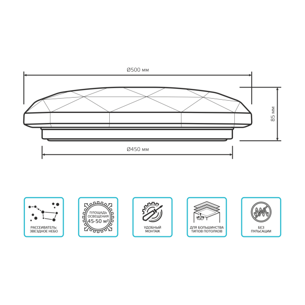 Купить Gauss Светильник Basic Space Diamond НПС 55W 4700lm 4000K  220-240V IP20 500*80 LED 1/10 995439260